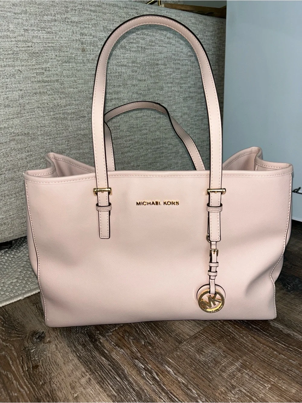 Michael Kors Light Pink Leather Tote with Gold Accents